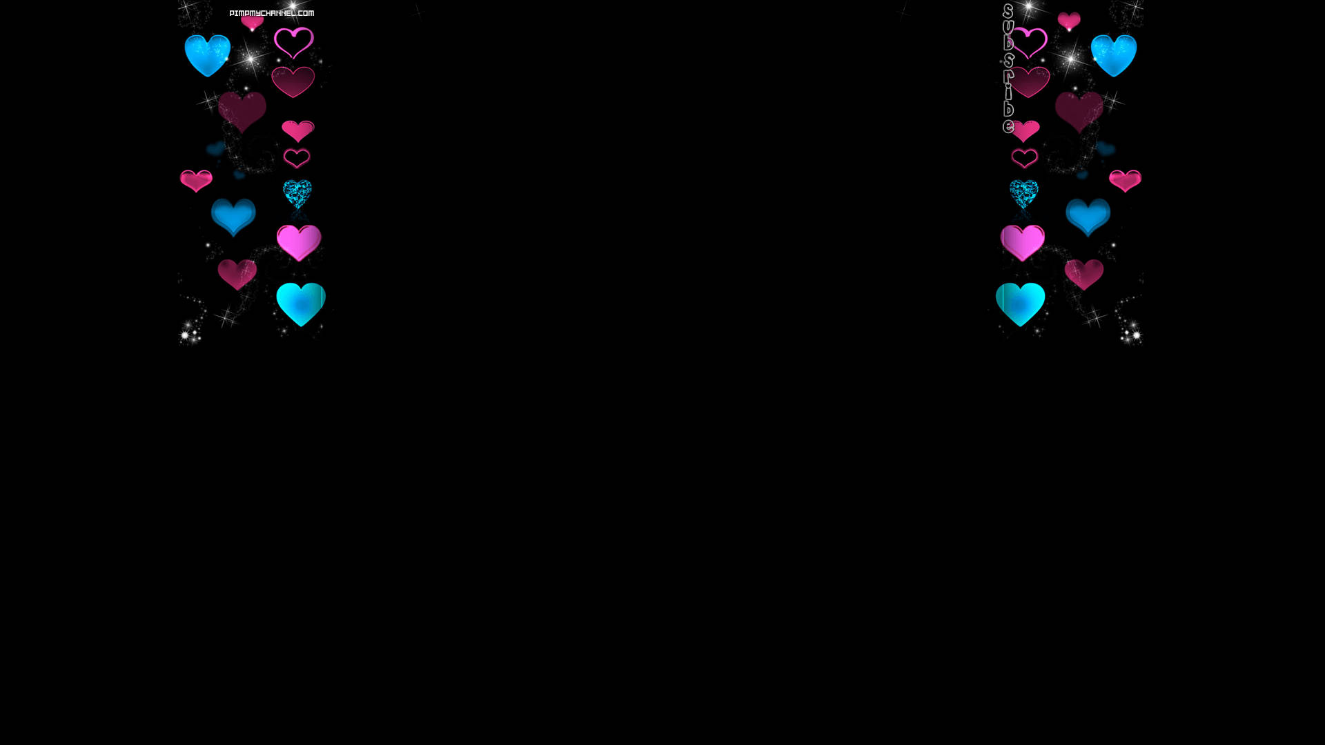 Enchanting Ebony Kitten, pink and blue, glowing hearts, Full HD Desktop Wallpaper