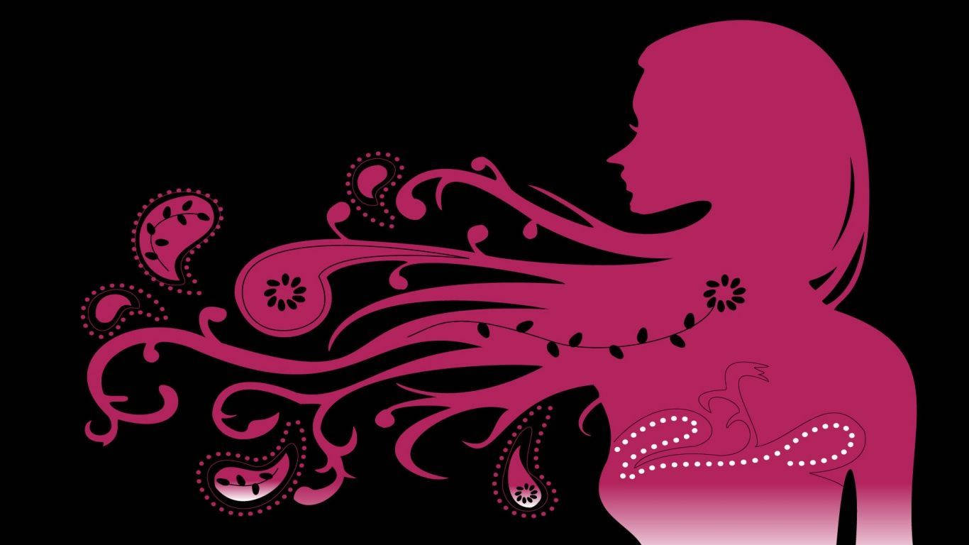 cute black silhouette woman, magenta, paisley hair, HD Desktop Wallpaper