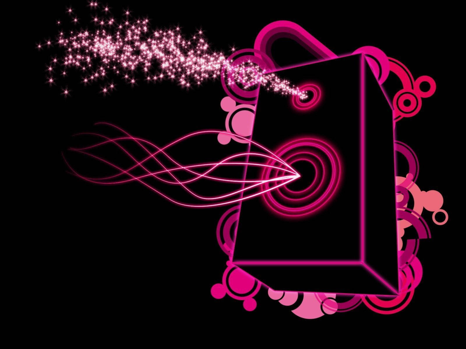 Cute Black Speaker, glowing pink, geometric box, HD Desktop Wallpaper