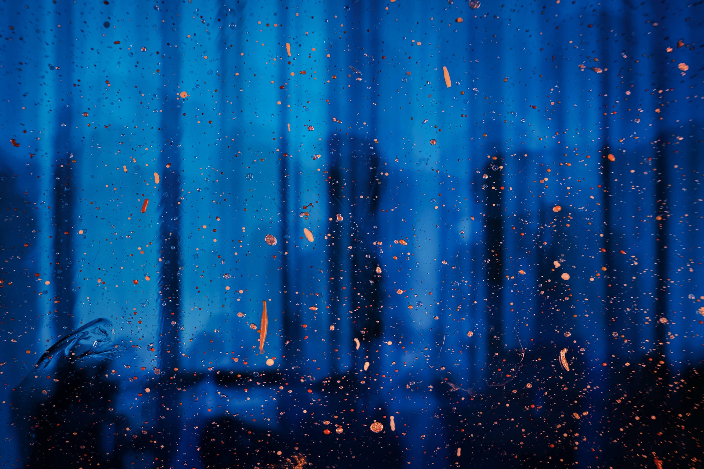 Cute Blue Aesthetic, blue-tinted window, raindrops, Full HD Desktop Wallpaper