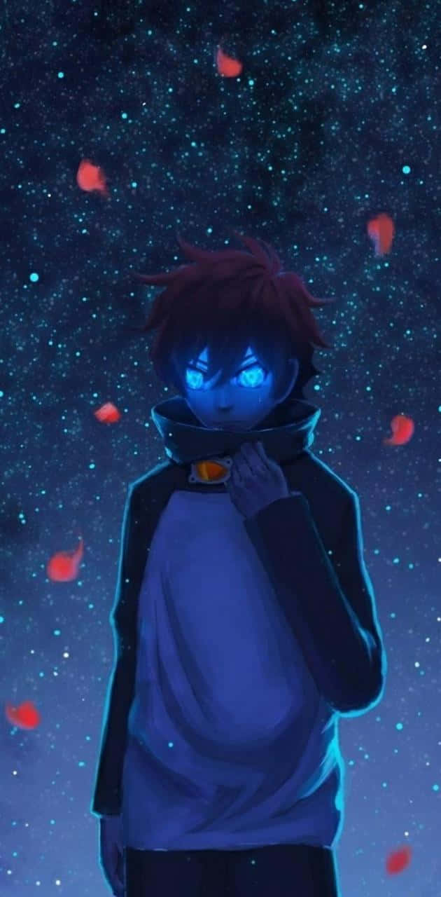 anime boy, hoodie, starry night sky, HD Phone Wallpaper