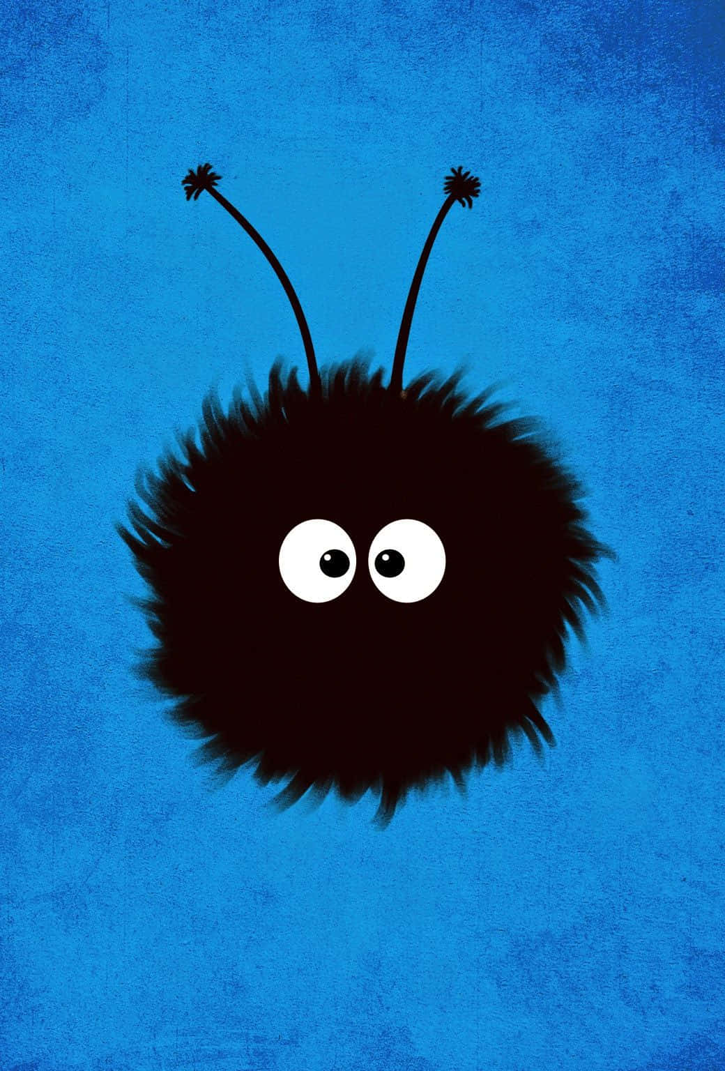 Cute Blue iPhone, fluffy black cartoon creature, big white eyes, HD Phone Wallpaper