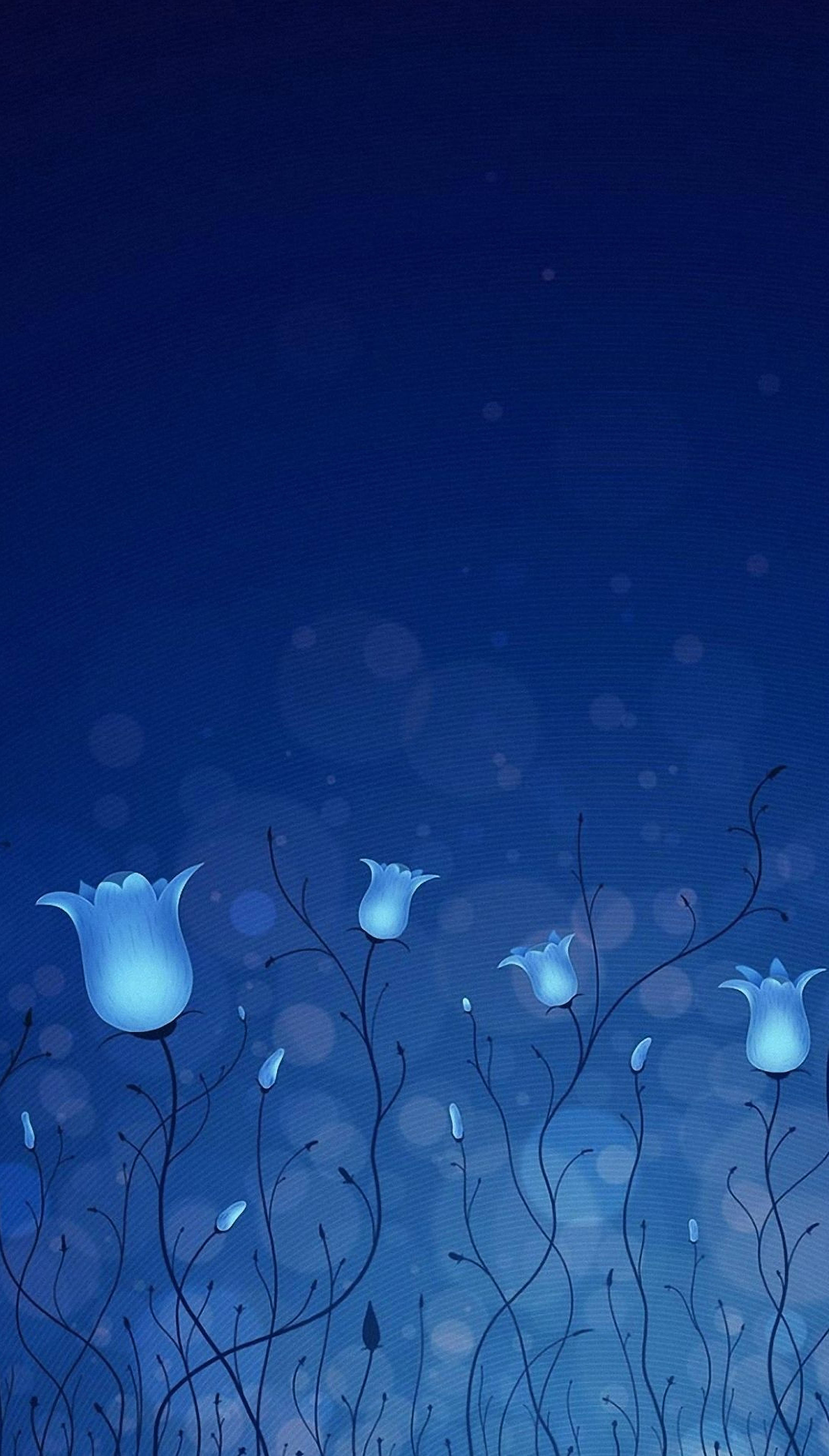 Cute Blue Phone, 3D flowers, glowing blue tulips, 2K Phone Wallpaper