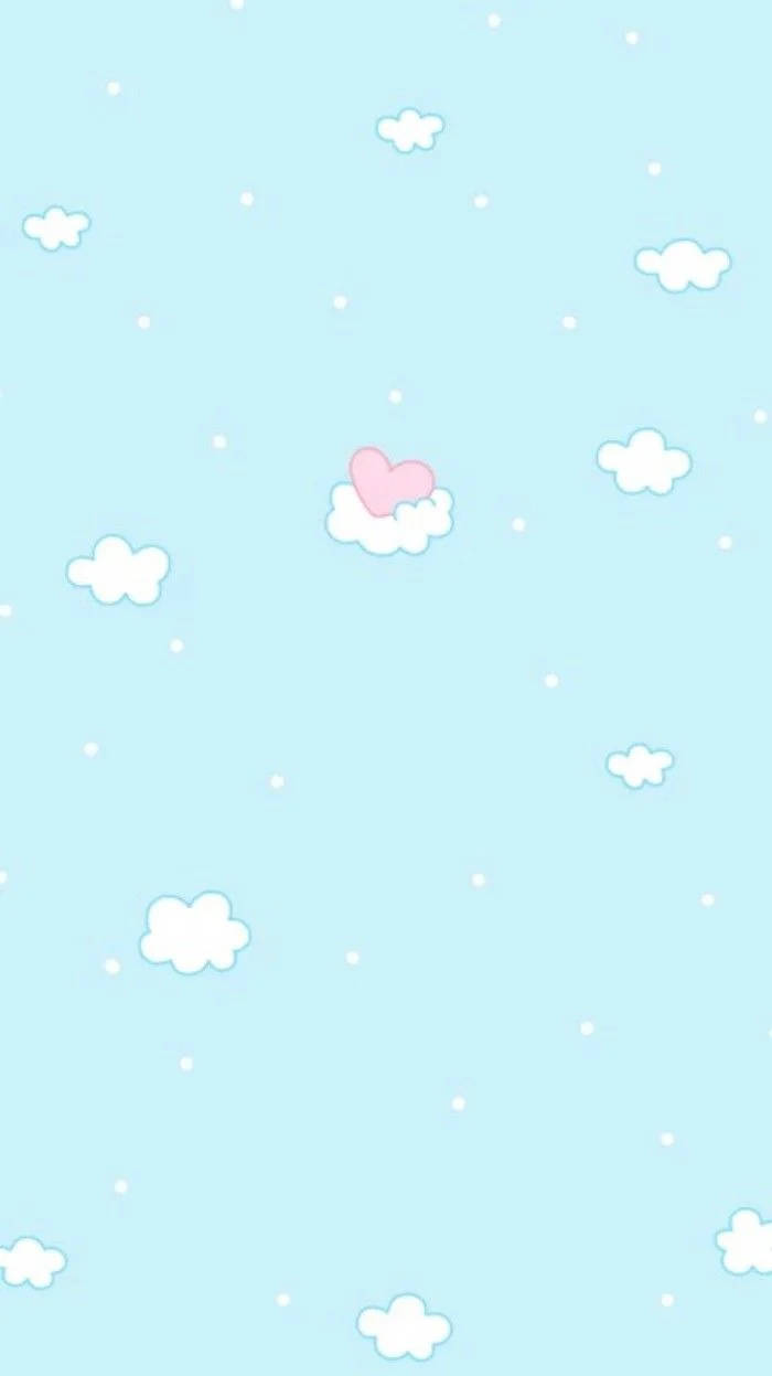 cute blue phone, pink heart, pastel blue sky, SD Phone Wallpaper