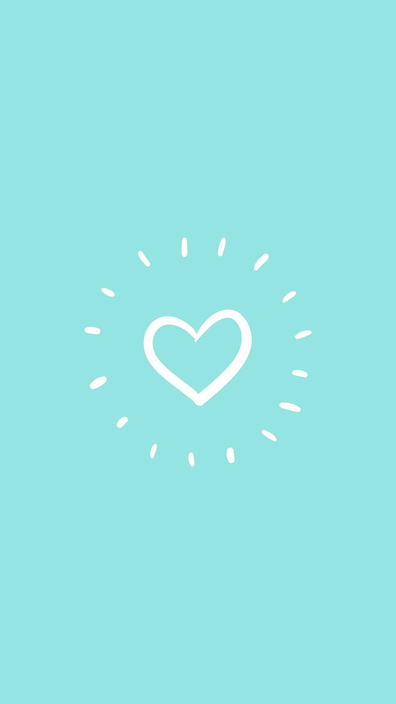 Cute Blue Phone, cartoon heart, mint green background, HD Phone Wallpaper