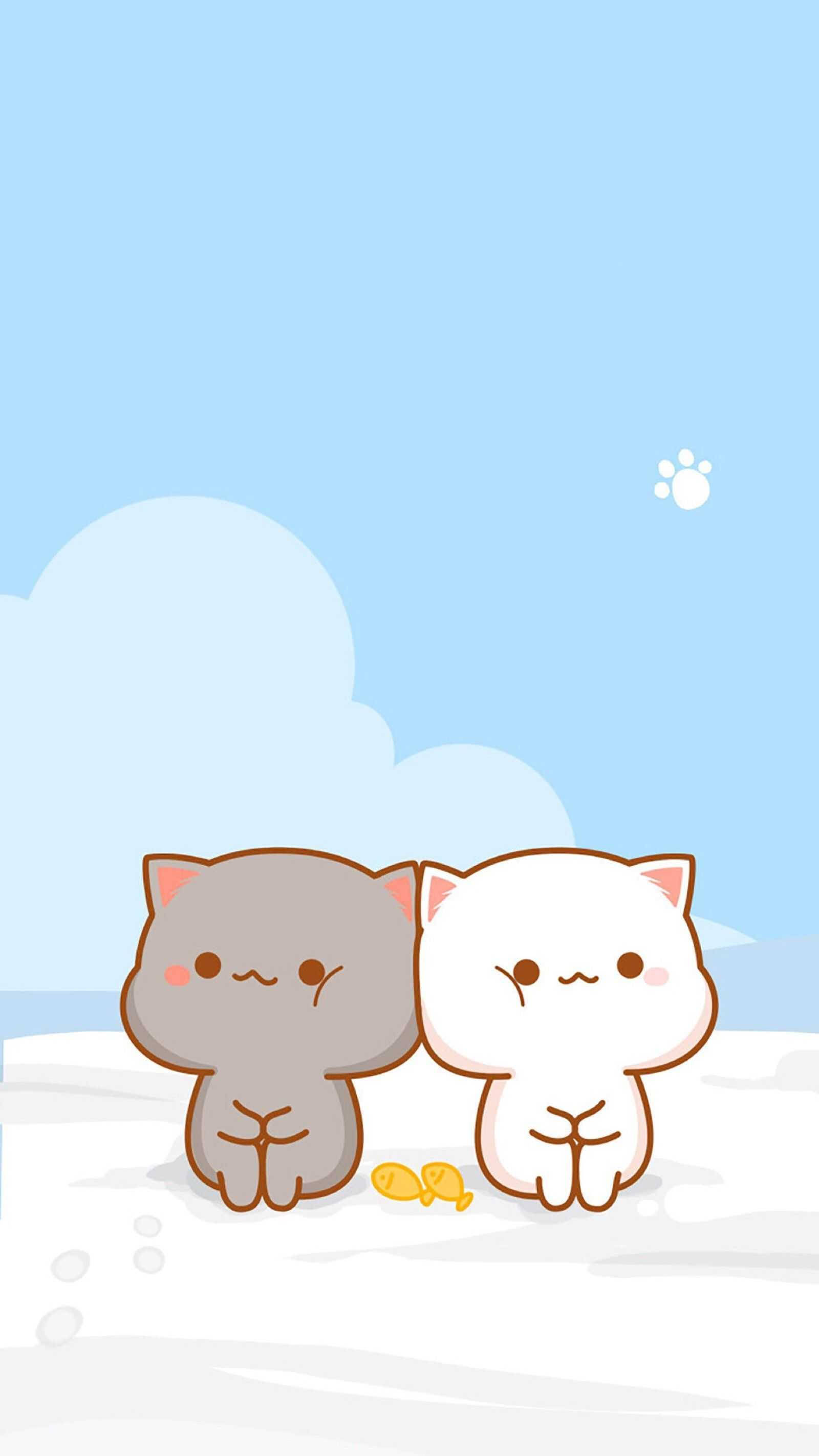 Cute Blue Phone, cat, fish, 2K Phone Wallpaper