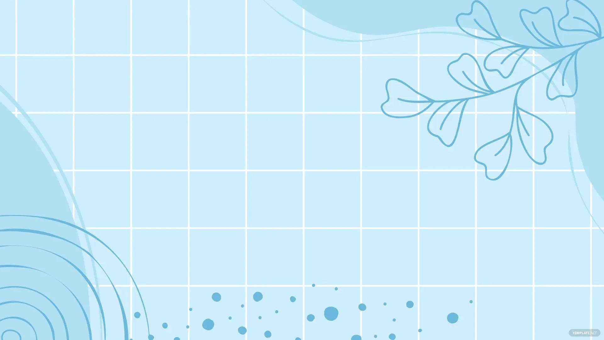 baby blue, white grid, delicate leaf outlines, Full HD Desktop Wallpaper