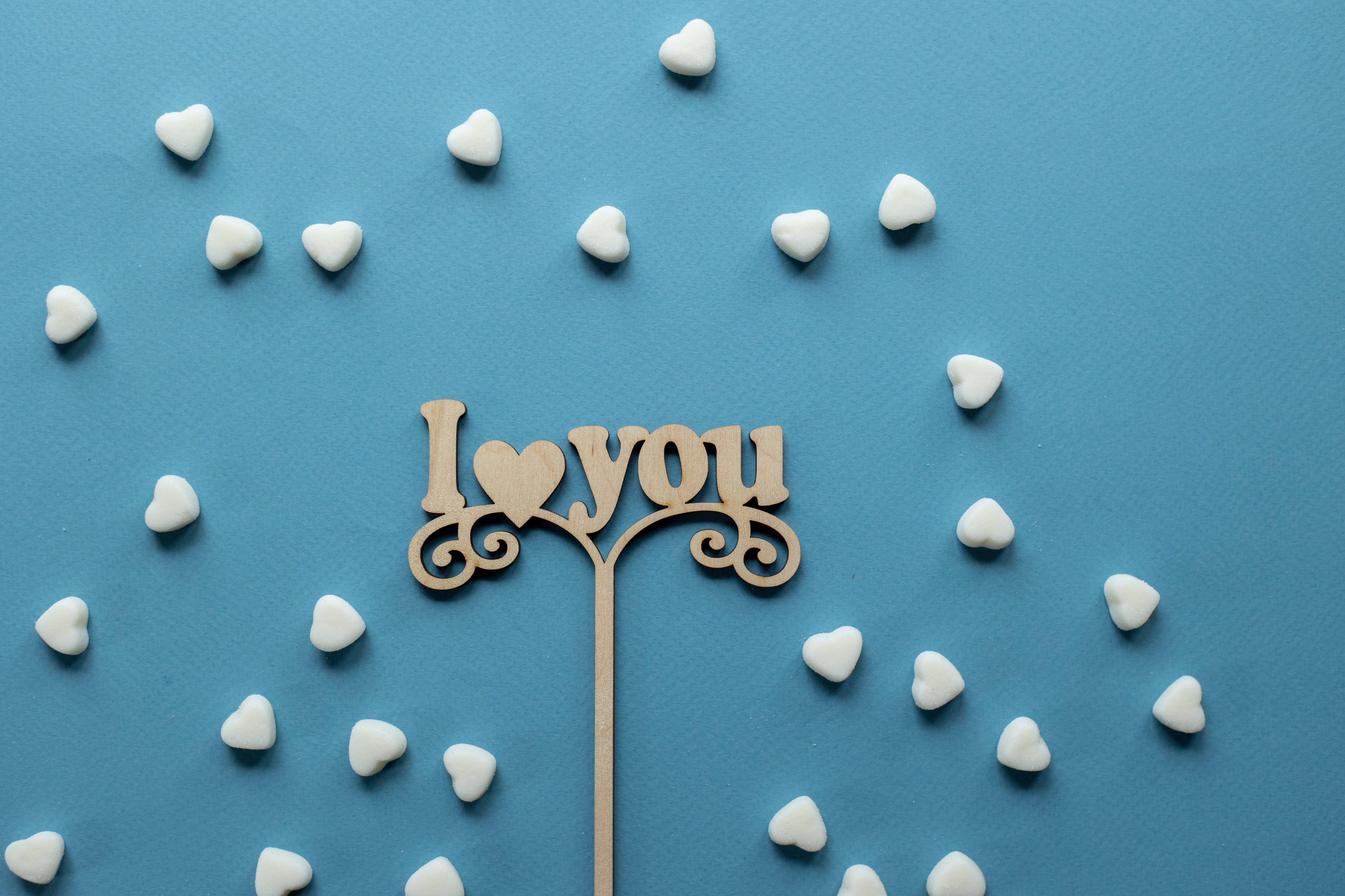Cute Blue, I love you sign, wooden sign, 5K Desktop Wallpaper