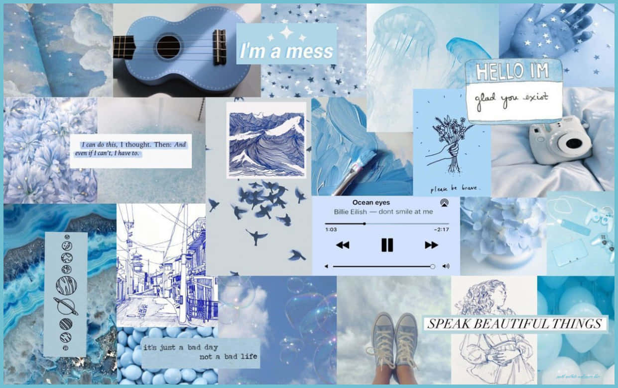 blue-toned, handwritten quotes, art objects, SD Desktop Wallpaper