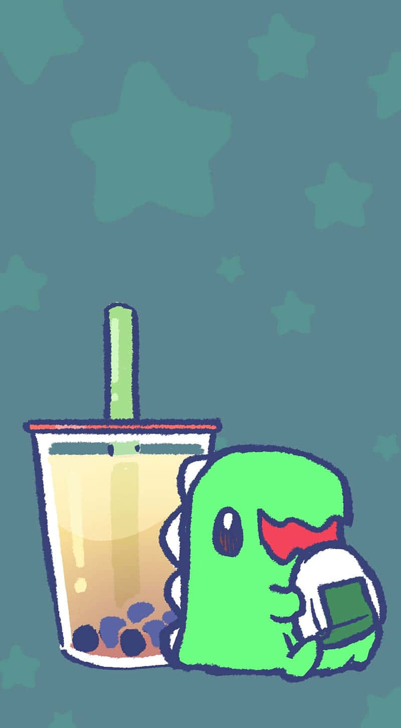 Cute Boba, green dinosaur, bubble tea cup, HD Phone Wallpaper