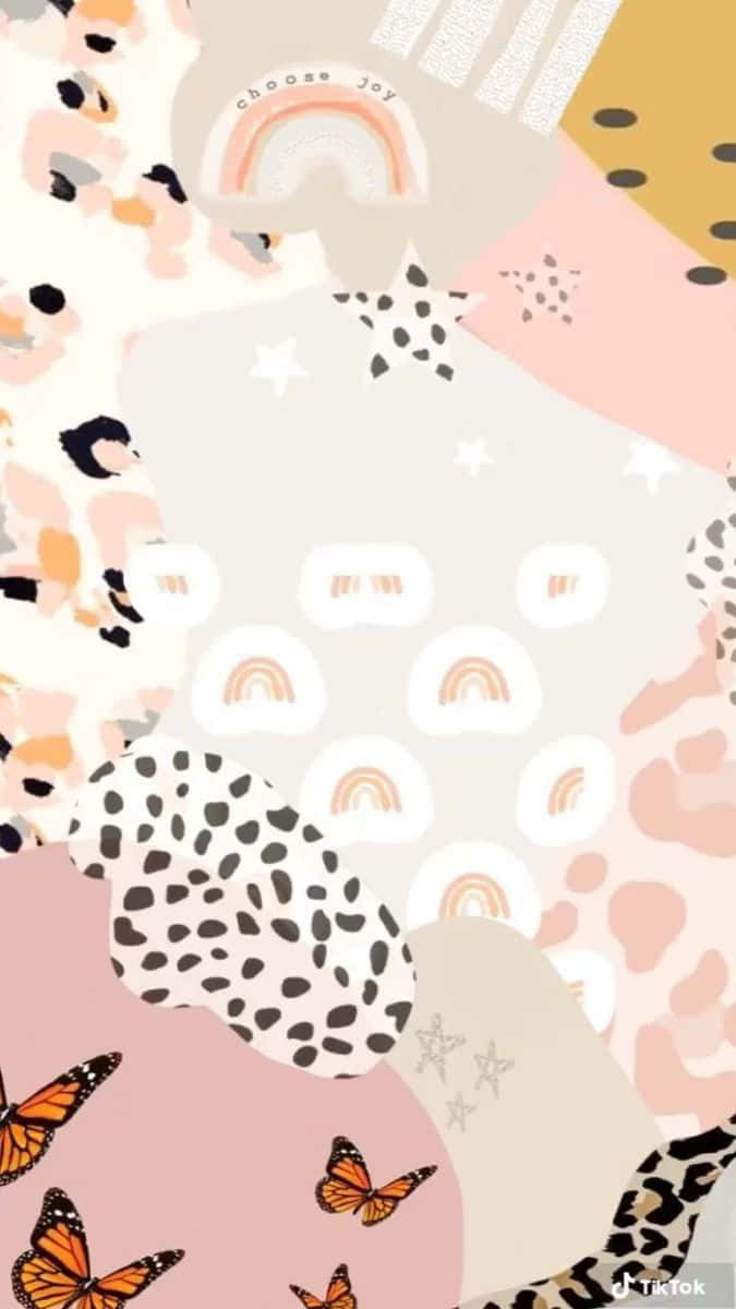 pink and yellow pattern, butterflies, rainbow, SD Phone Wallpaper