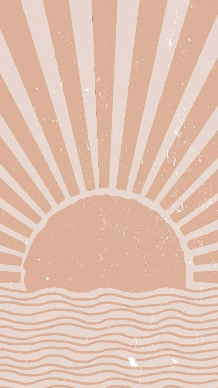 peach sunrise, radiating beams, wavy lines, HD Phone Wallpaper