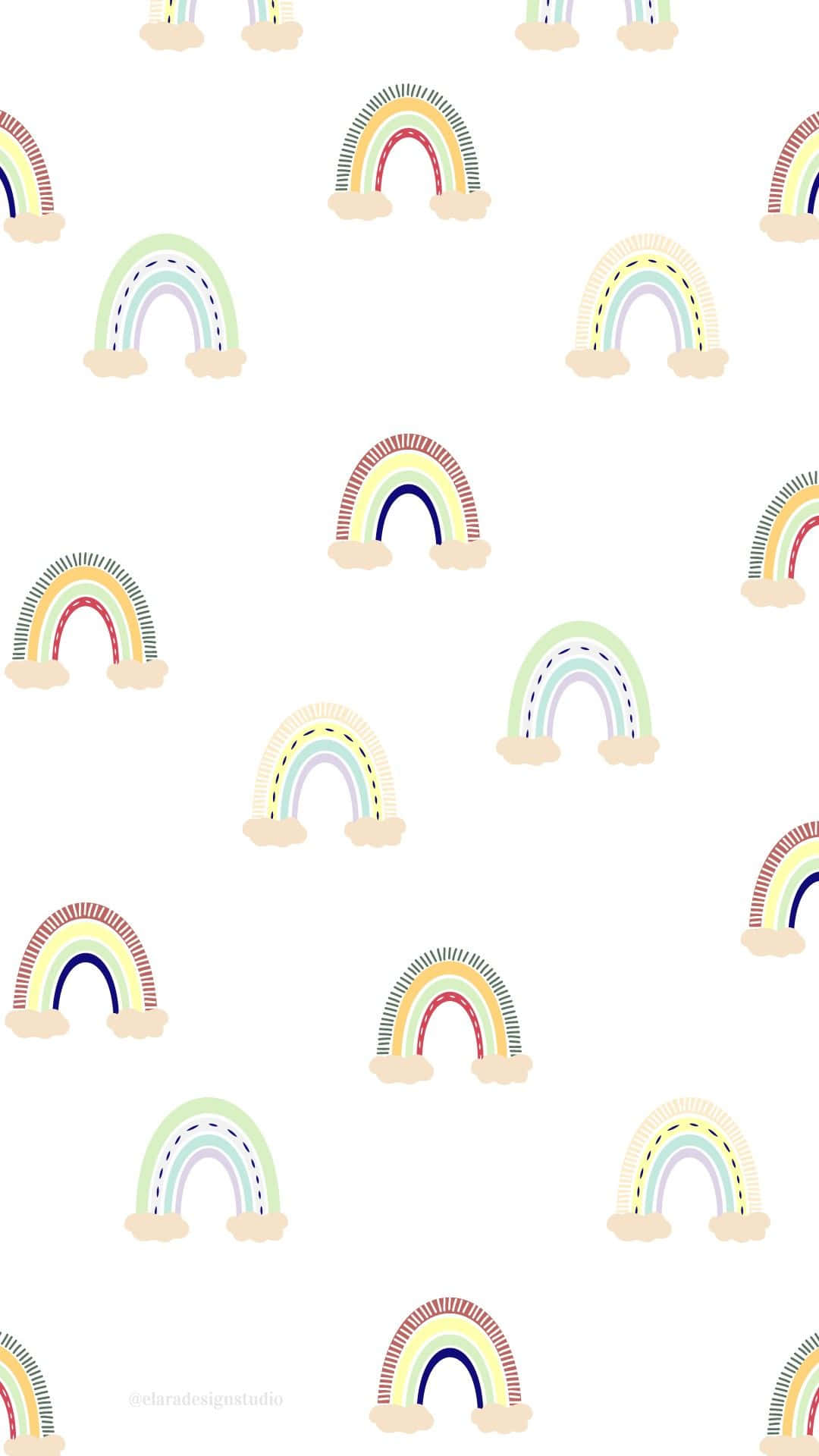 pastel rainbow arches, dashed outlines, fluffy clouds, Full HD Phone Wallpaper