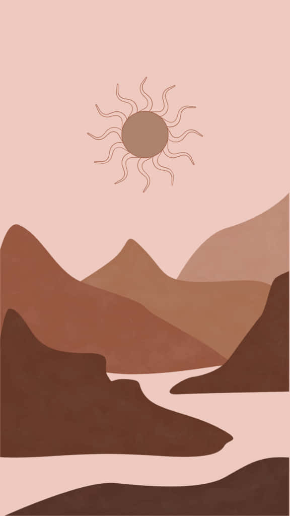 earth tones, stylized sun, soft pink sky, SD Phone Wallpaper