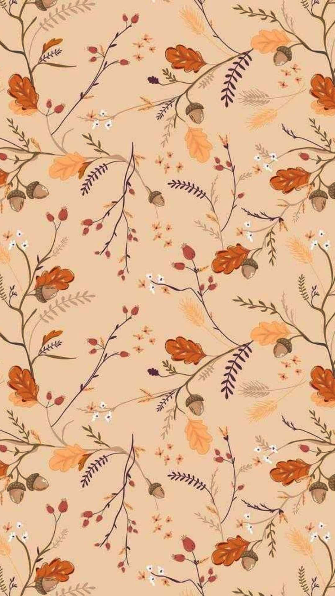 Cute Boho, autumnal floral pattern, acorns, Full HD Phone Wallpaper