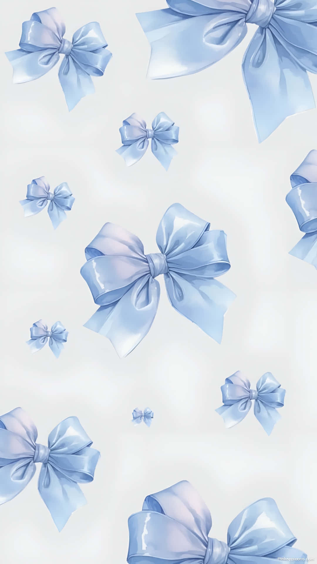 cute blue bow pattern, light blue satin bows, soft white background, Full HD Phone Wallpaper