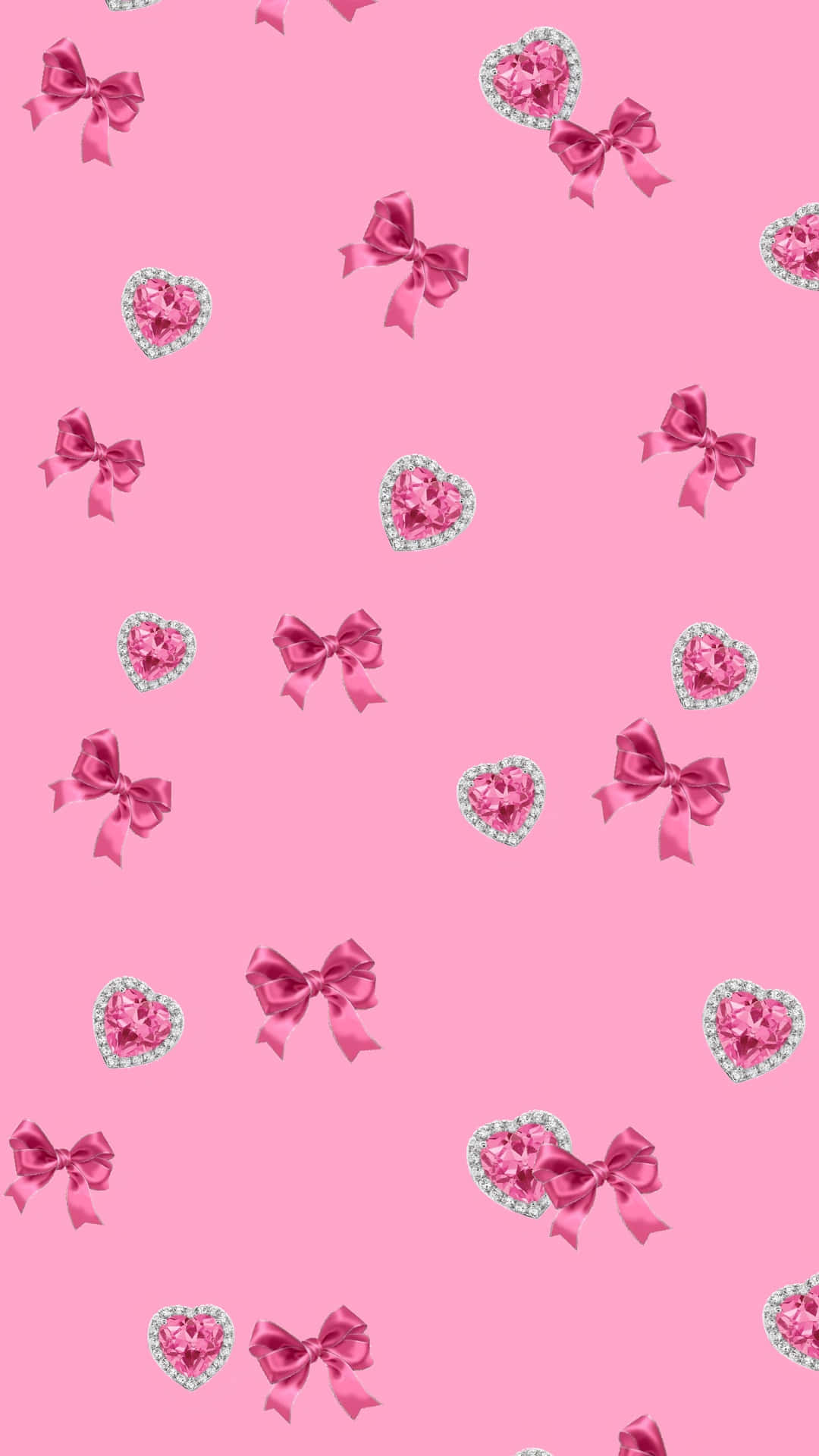 cute pink bow pattern, satin bows, heart-shaped diamond-studded frames, Full HD Phone Wallpaper