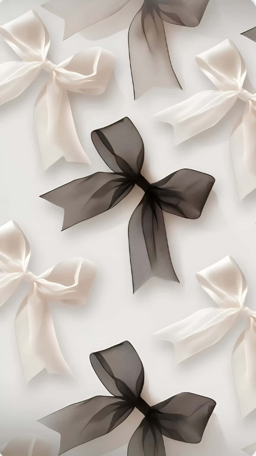 black and cream satin bows, soft white background, delicate folds, Full HD Phone Wallpaper