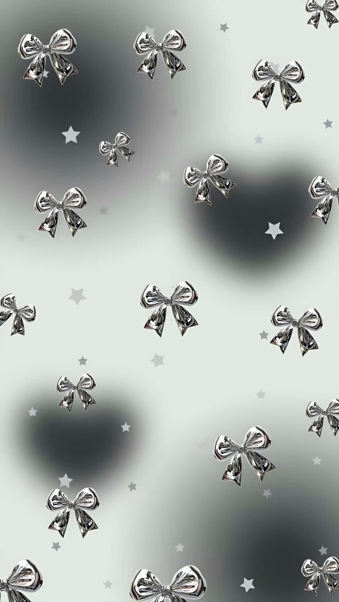 silver cute bow pattern, shimmering silver bows, tiny stars, Full HD Phone Wallpaper