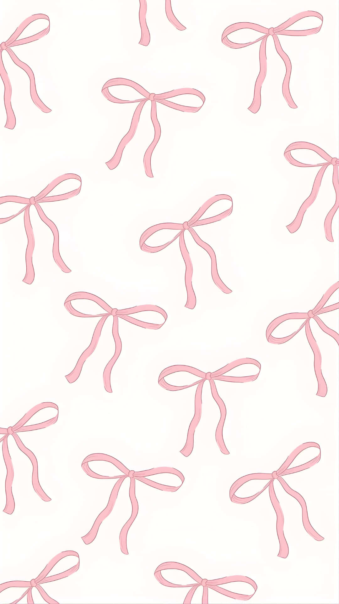 pink bow pattern, soft pink ribbon bows, creamy off-white background, Full HD Phone Wallpaper