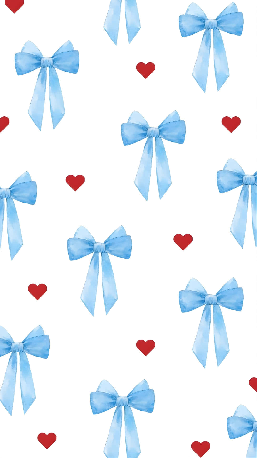 blue bow, hearts, light blue watercolor, Full HD Phone Wallpaper