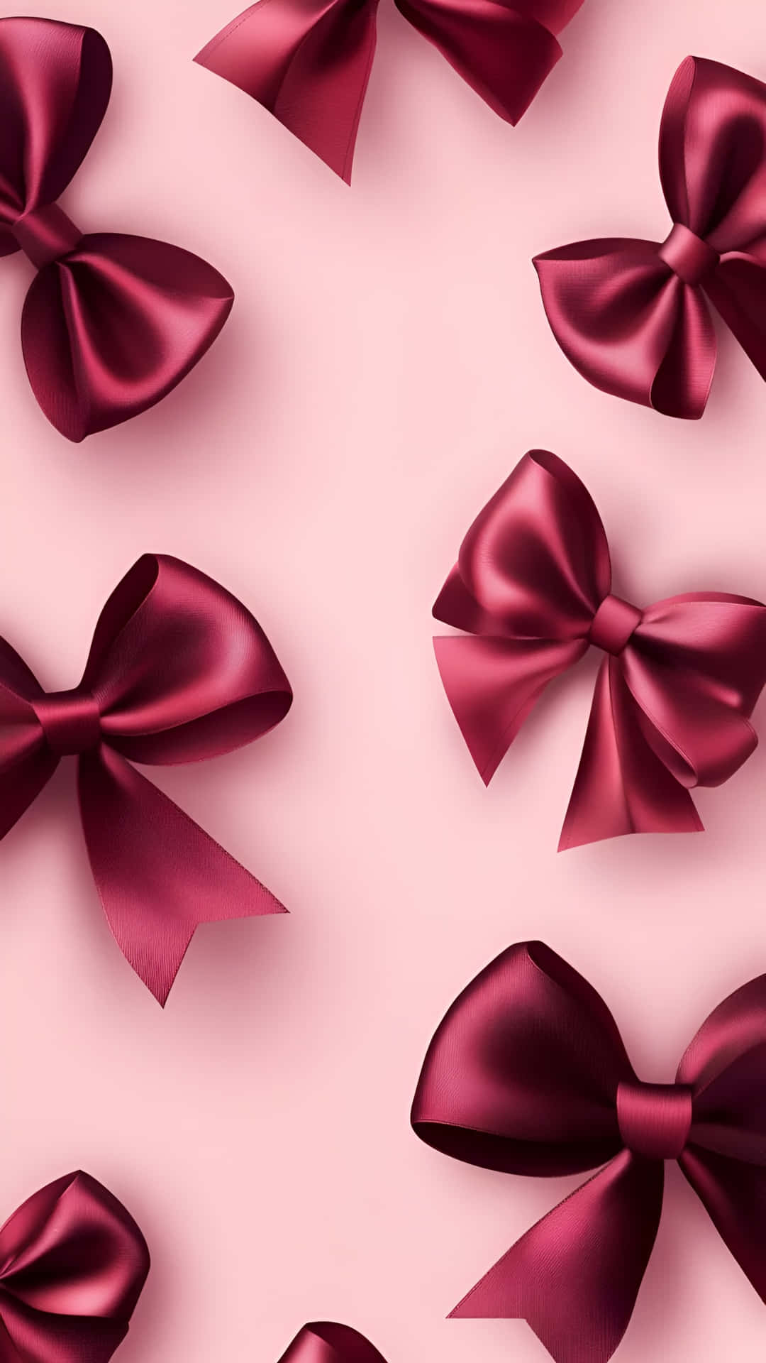 elegant satin bows, shiny burgundy satin bows, soft pink background, Full HD Phone Wallpaper