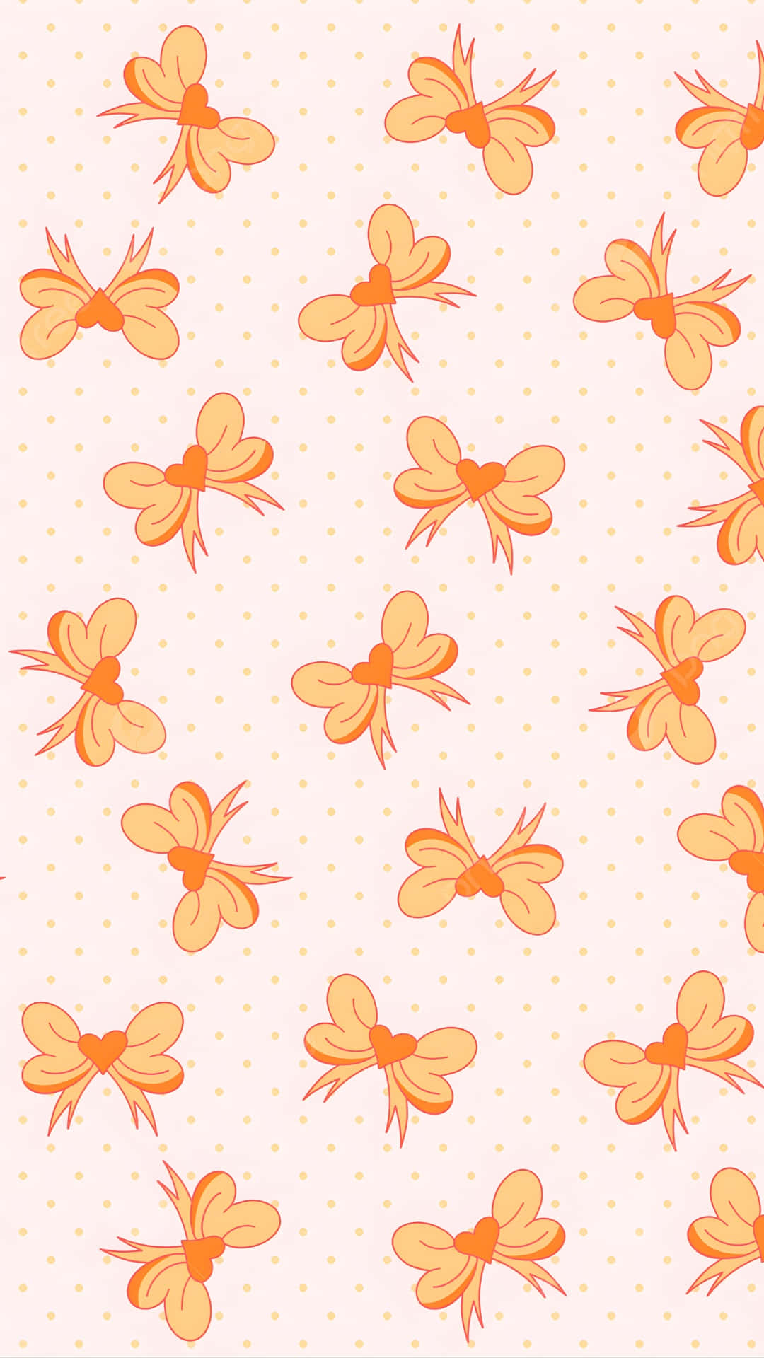 cute bow pattern, orange butterflies, heart centers, Full HD Phone Wallpaper