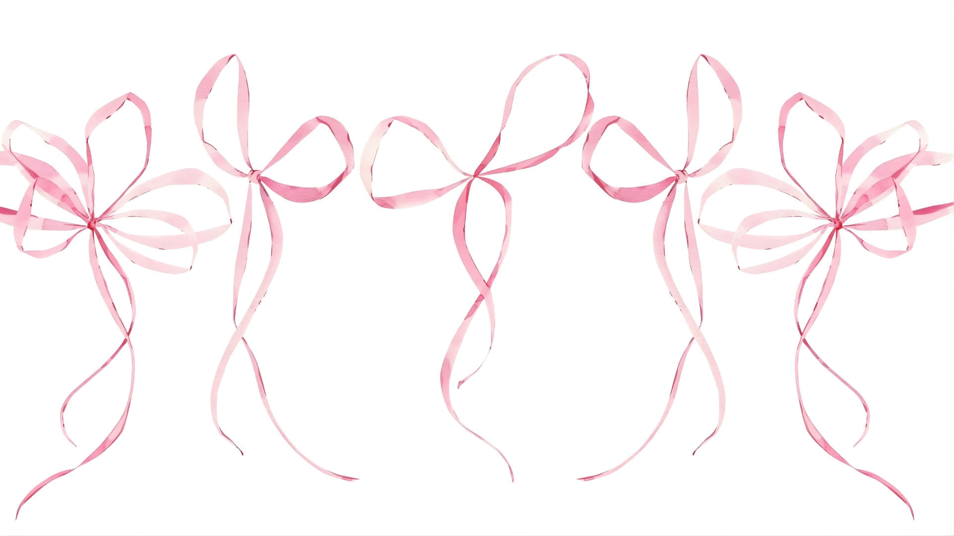 delicate pink satin bows, flowing ribbons, horizontal row, Full HD Desktop Wallpaper