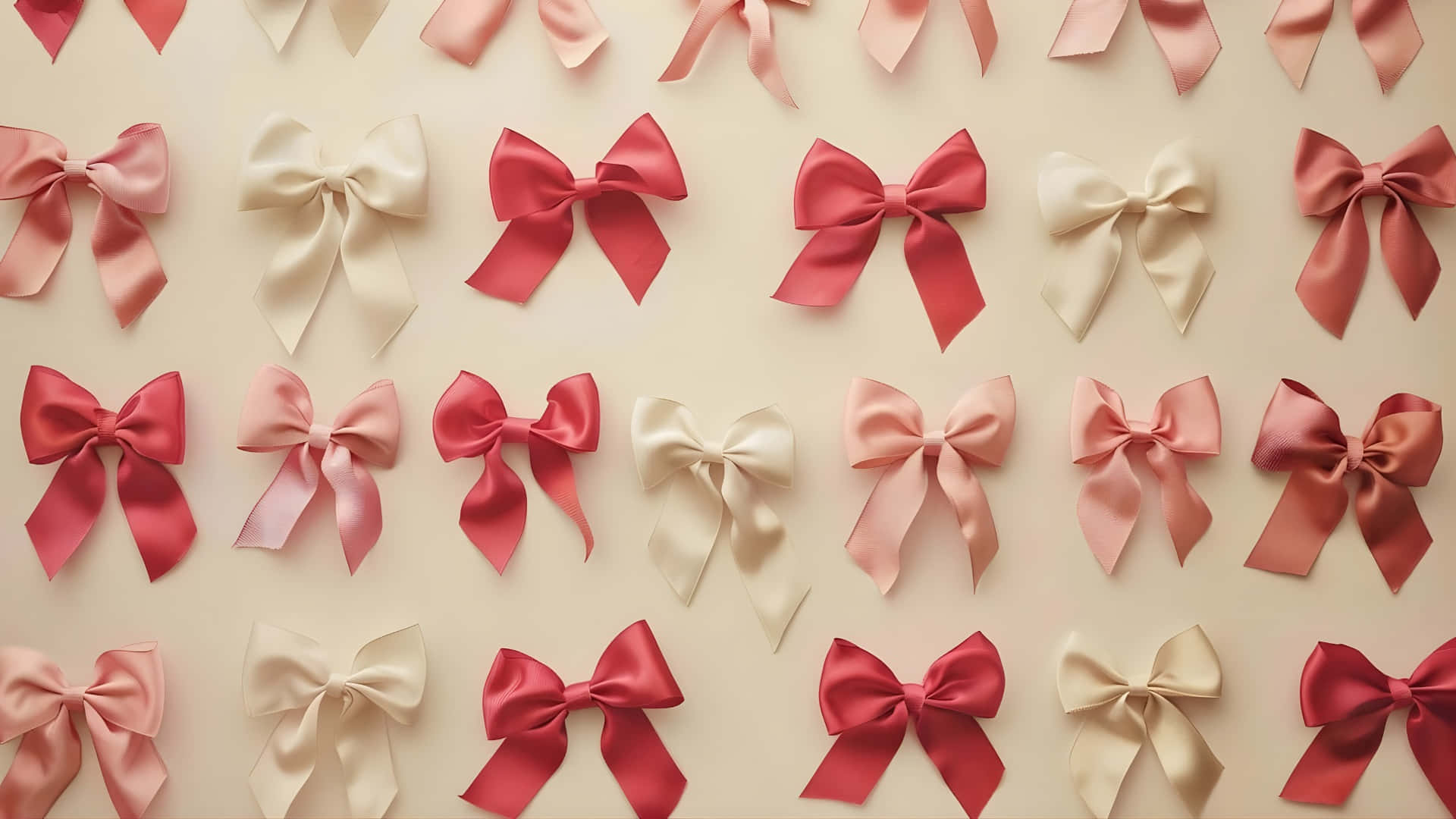 satin bows, red, cream, Full HD Desktop Wallpaper