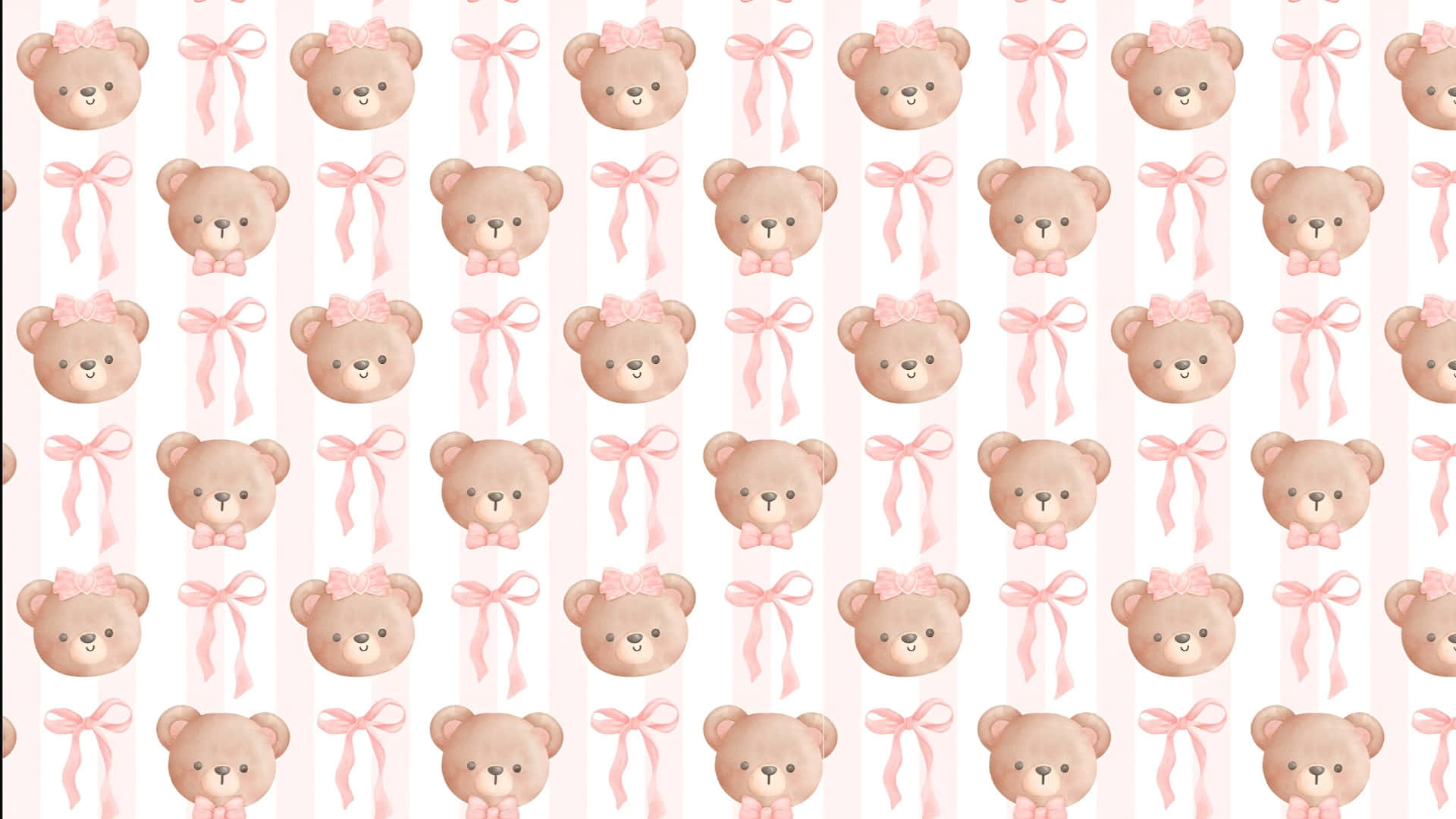 cute bear, bow pattern, watercolor teddy bears, Full HD Desktop Wallpaper