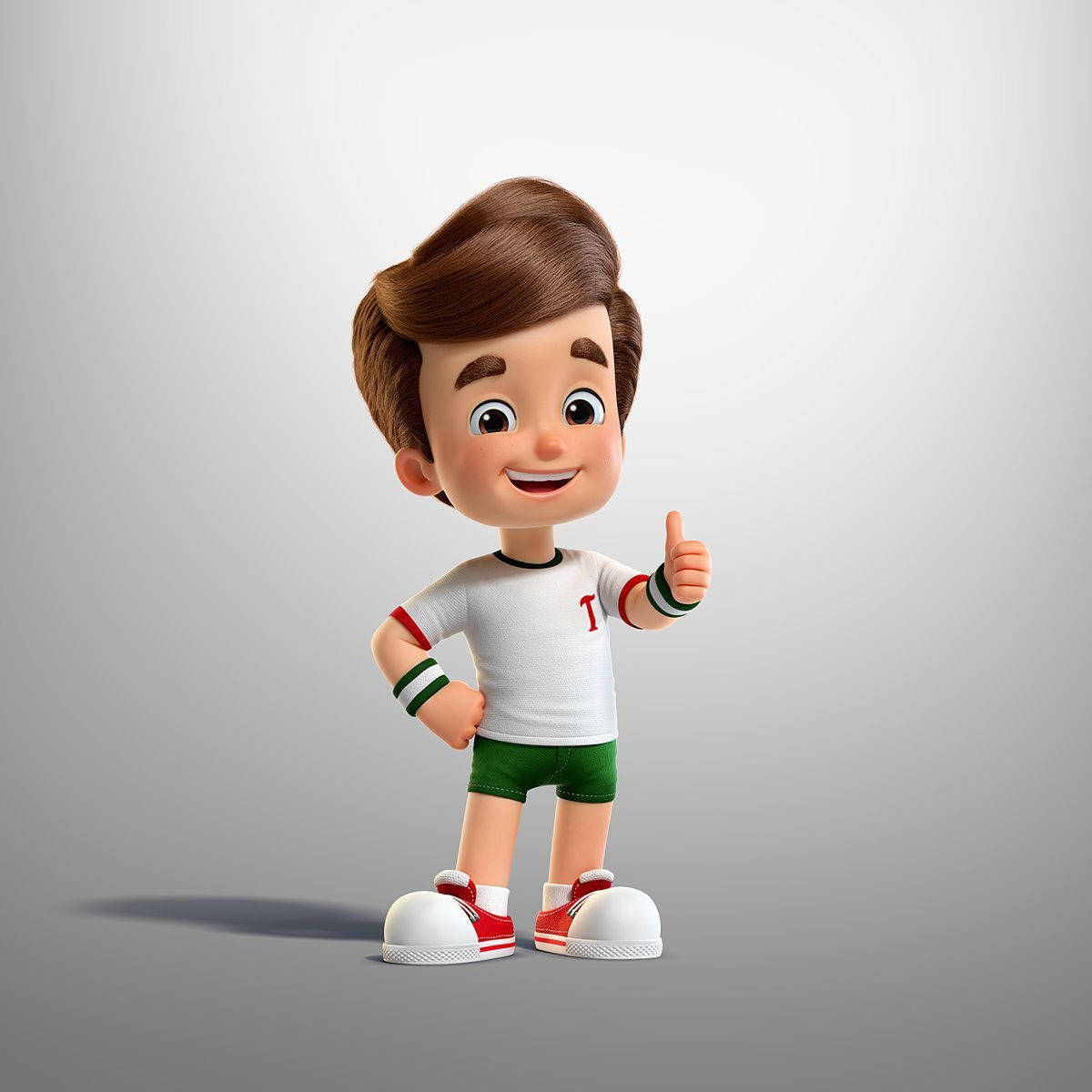Cute Boy Cartoon 3D, white shirt, green shorts, SD Desktop Wallpaper