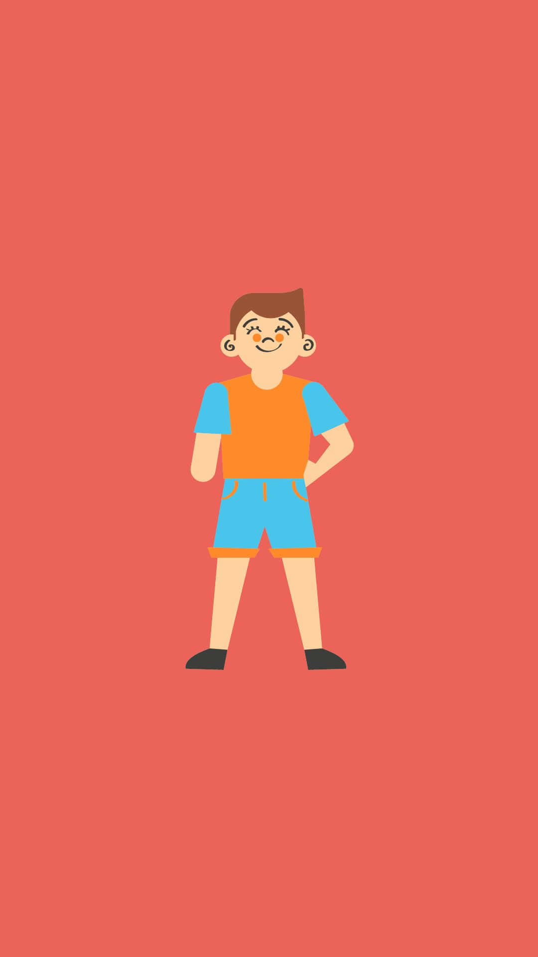 handsome boy cartoon, orange vest, blue shorts, Full HD Phone Wallpaper
