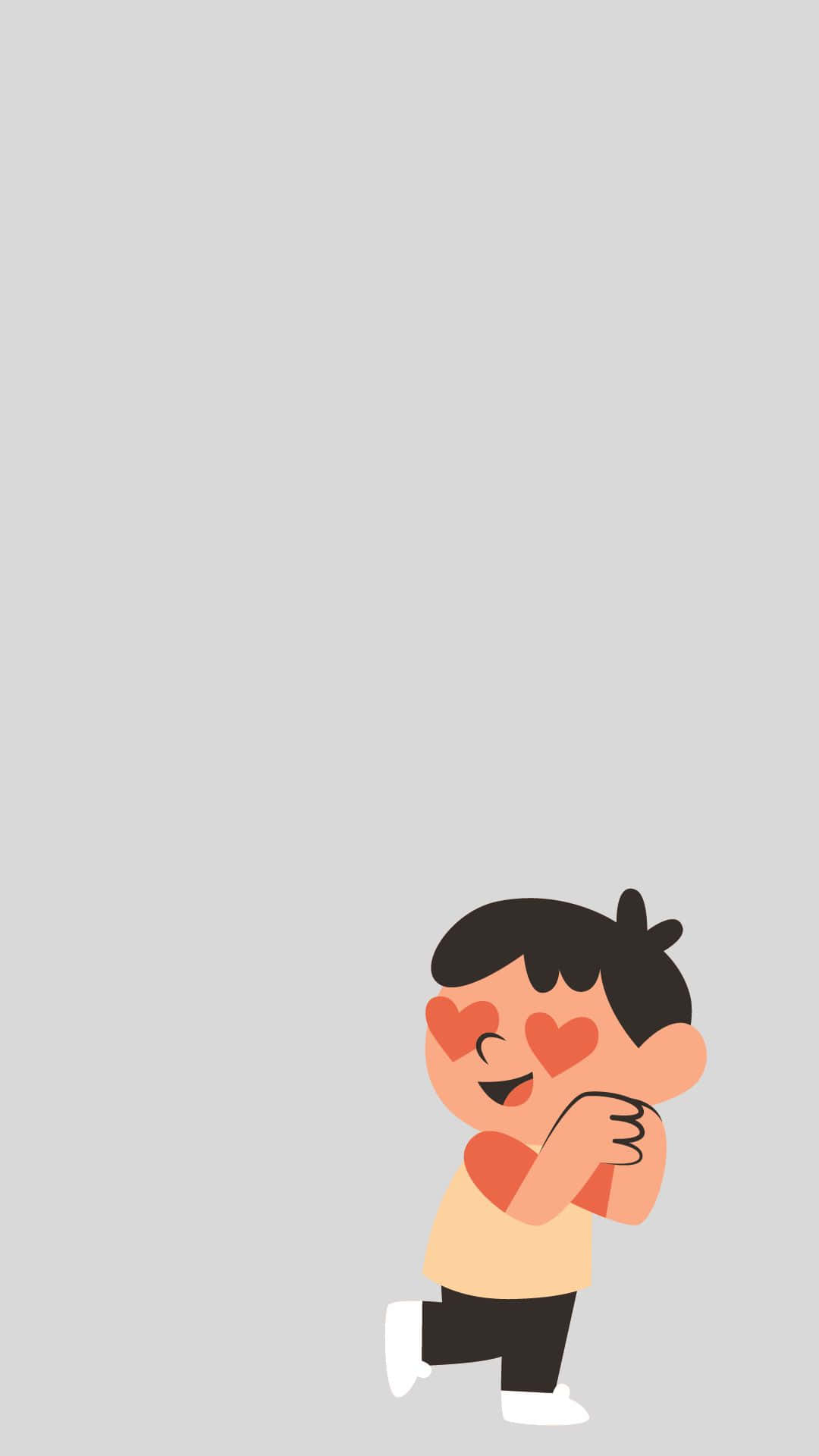 handsome boy cartoon, heart-shaped eyes, plain gray background, Full HD Phone Wallpaper