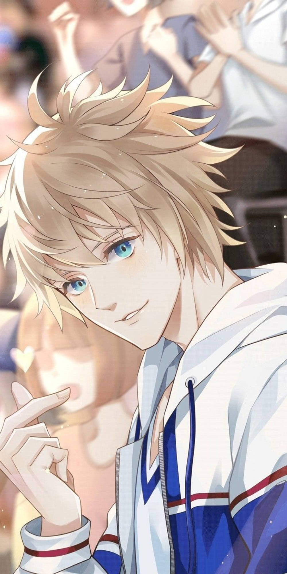 anime boy, spiky blonde hair, blue eyes, Full HD Phone Wallpaper