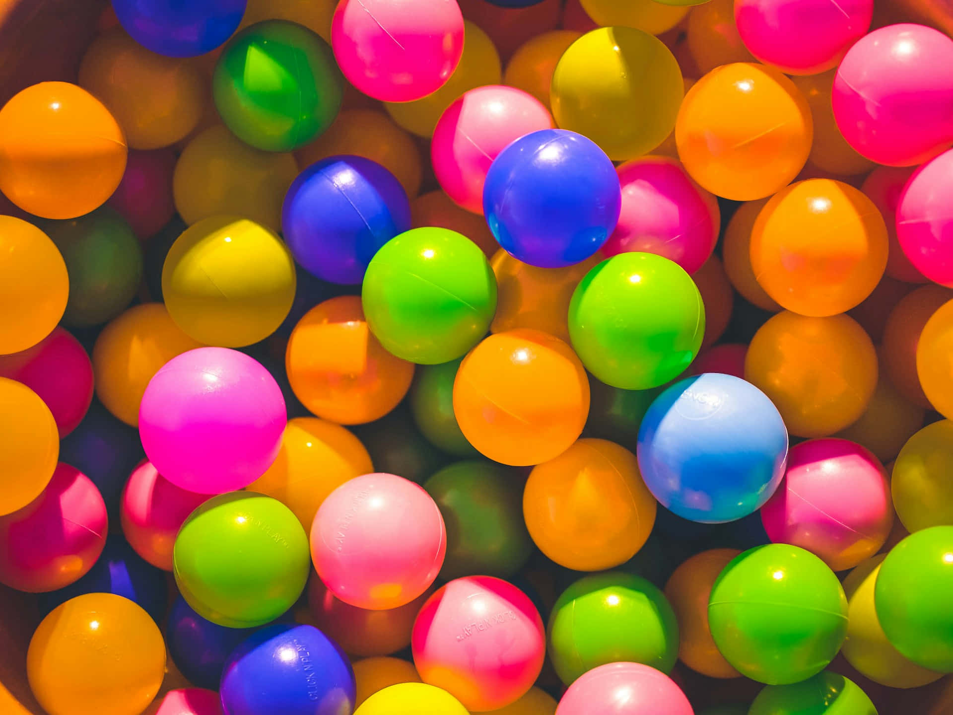 colorful plastic balls, neon pink, orange, Full HD Desktop Wallpaper