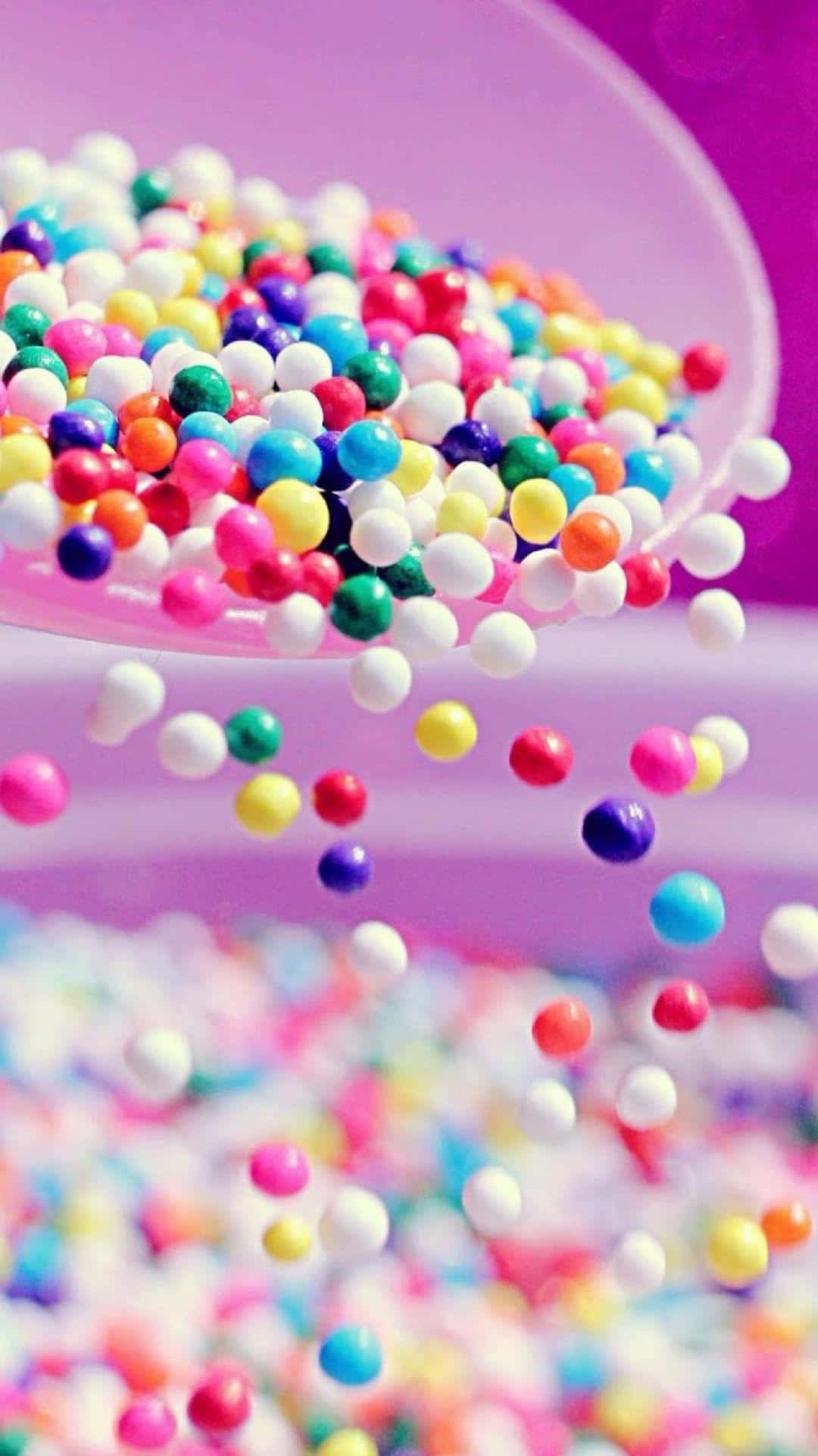 Candy Rainbow Shower.JPG, multicolored sugar pearls, pink scoop, Full HD Phone Wallpaper