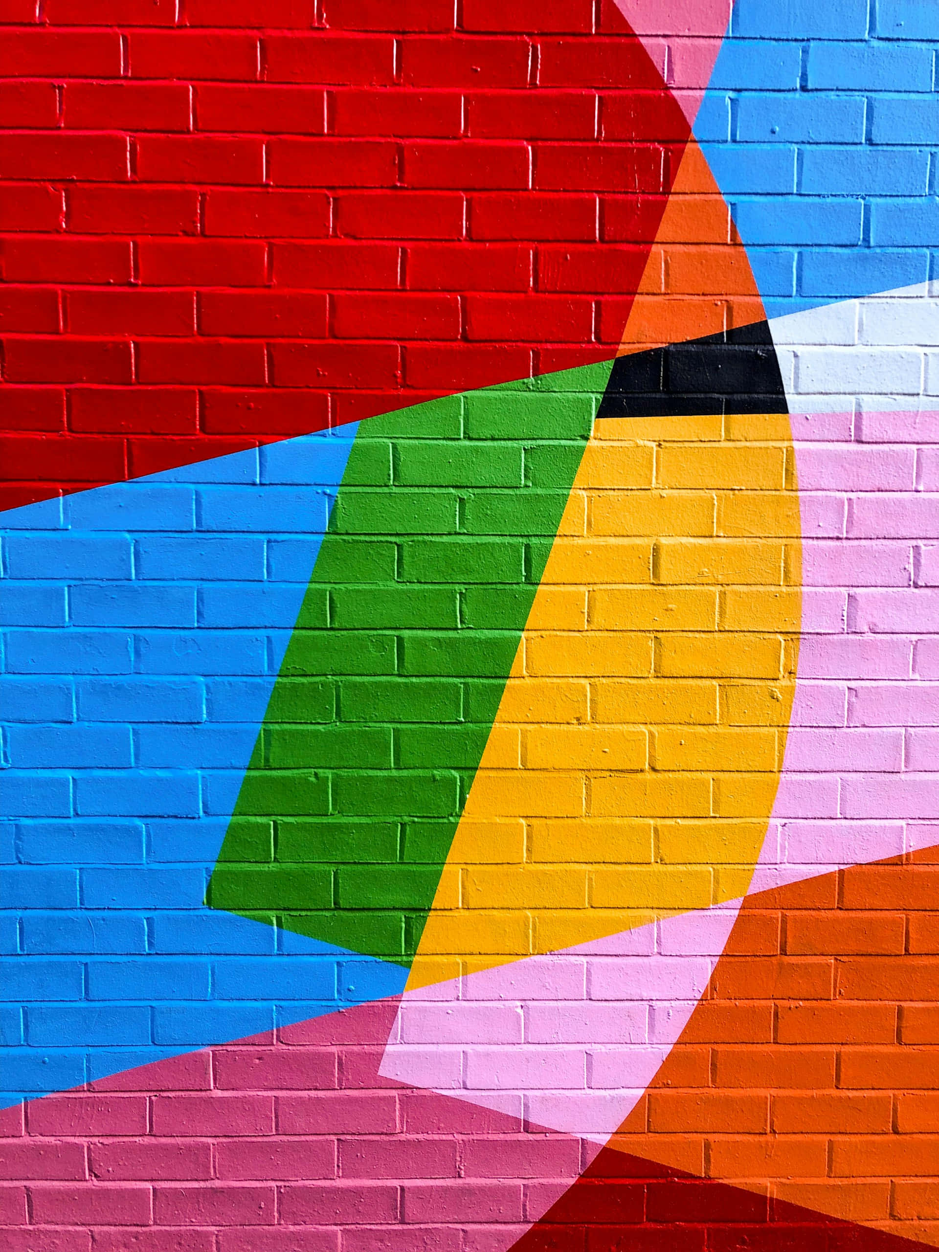 colorful brick wall mural, vibrant geometric shapes, bold colors, 2K Phone Wallpaper
