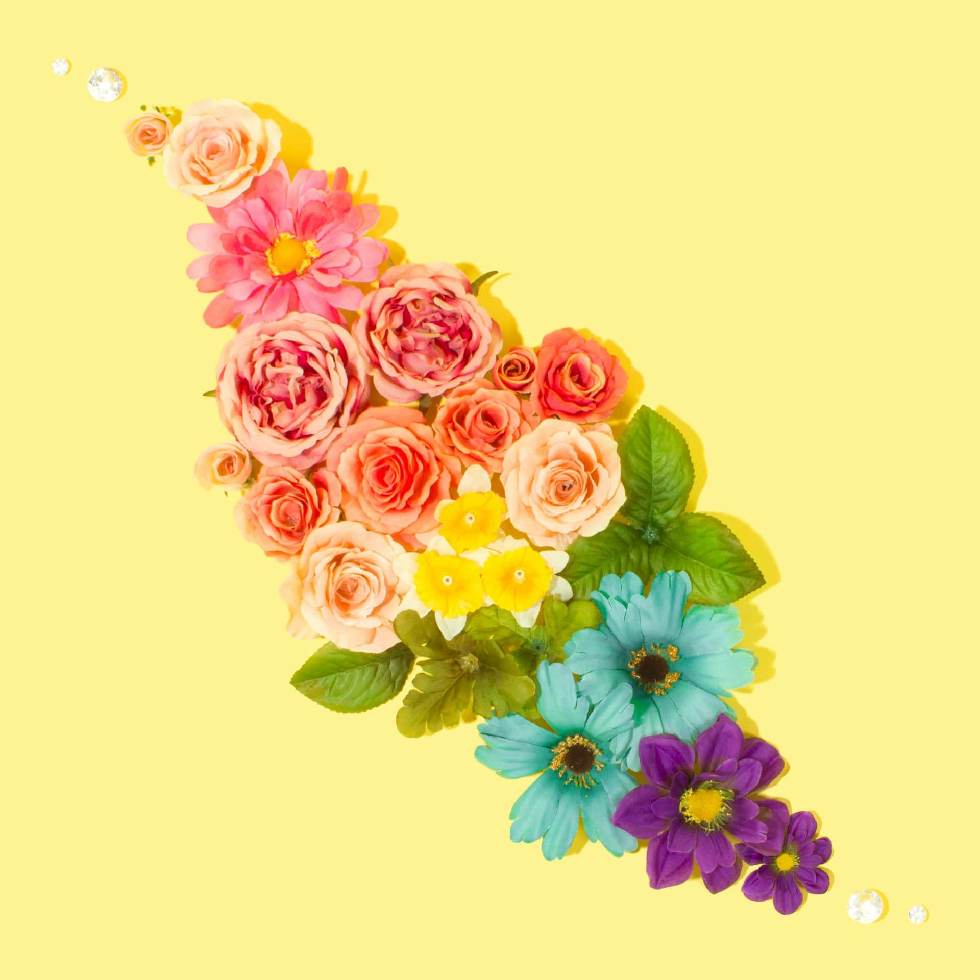 vibrant floral arrangement, colorful flowers, leaves, Full HD Desktop Wallpaper