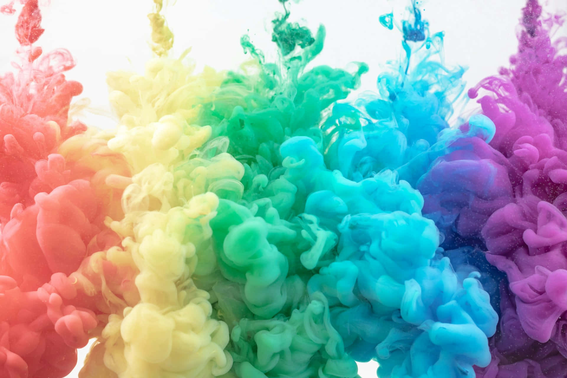 vibrant rainbow ink swirls, mesmerizing cloud, bright white background, Full HD Desktop Wallpaper