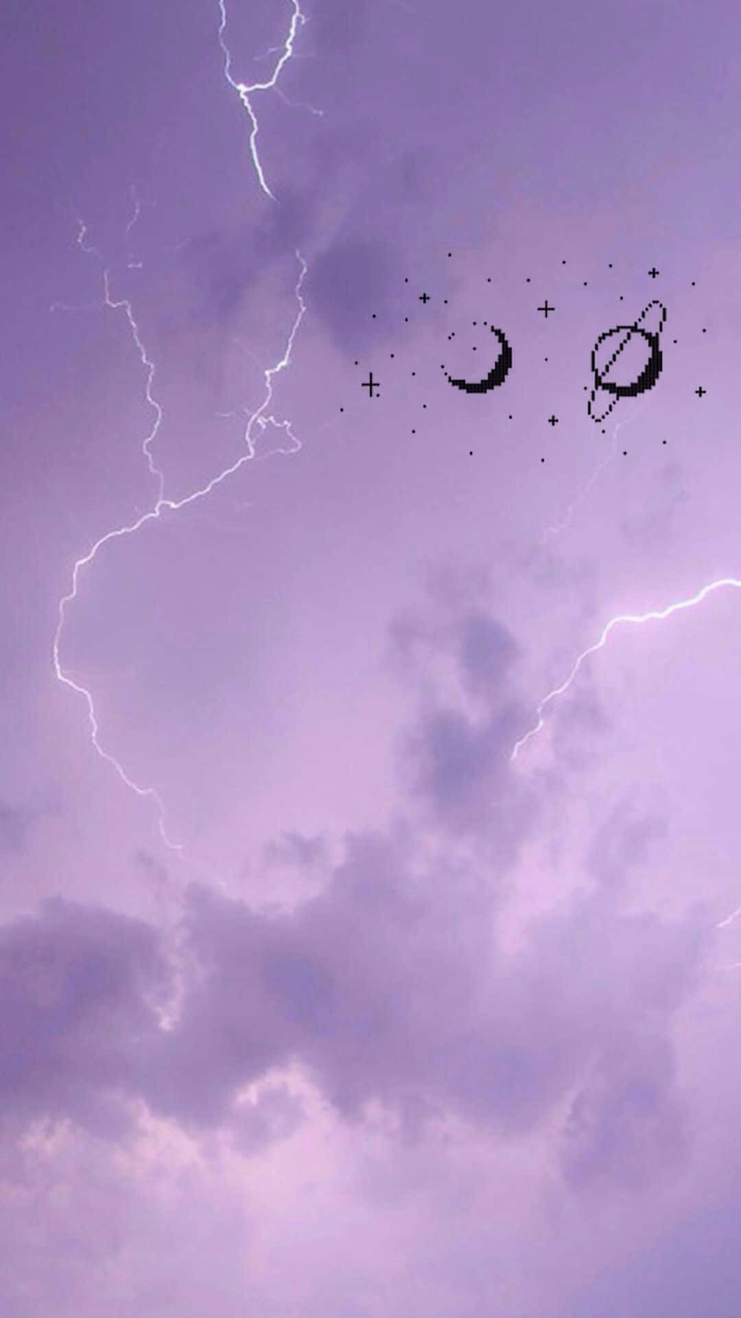 light purple, purple storm sky, lightning bolts, Full HD Phone Wallpaper