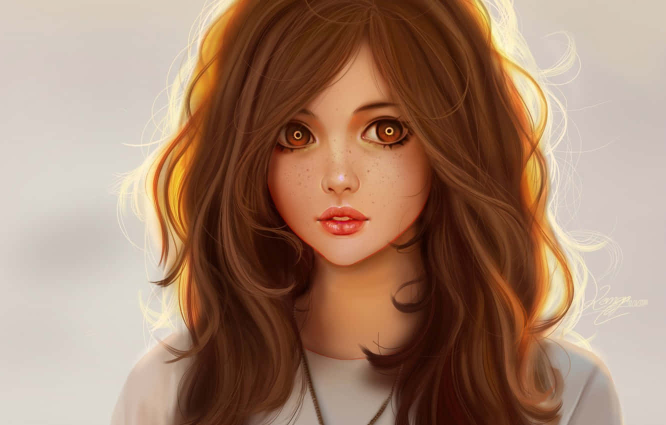brown-eyed girl, wavy brown hair, freckles, HD Desktop Wallpaper