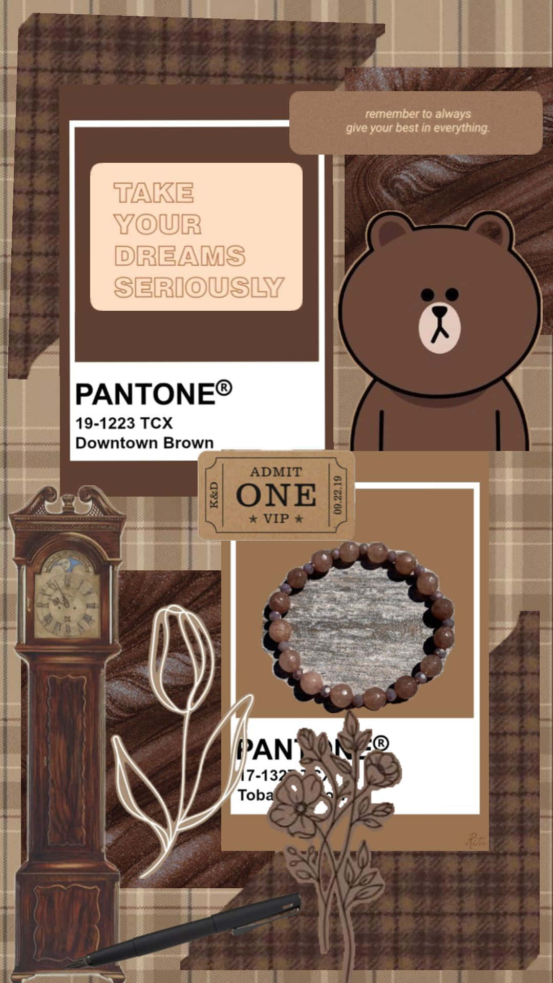brown plaid wallpaper, cartoon bear, Pantone color swatches, Full HD Phone Wallpaper