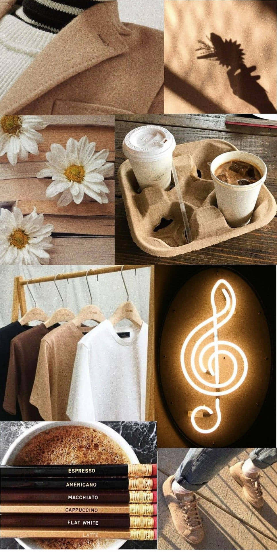 beige wool coat, daisies, coffee drinks, Full HD Phone Wallpaper