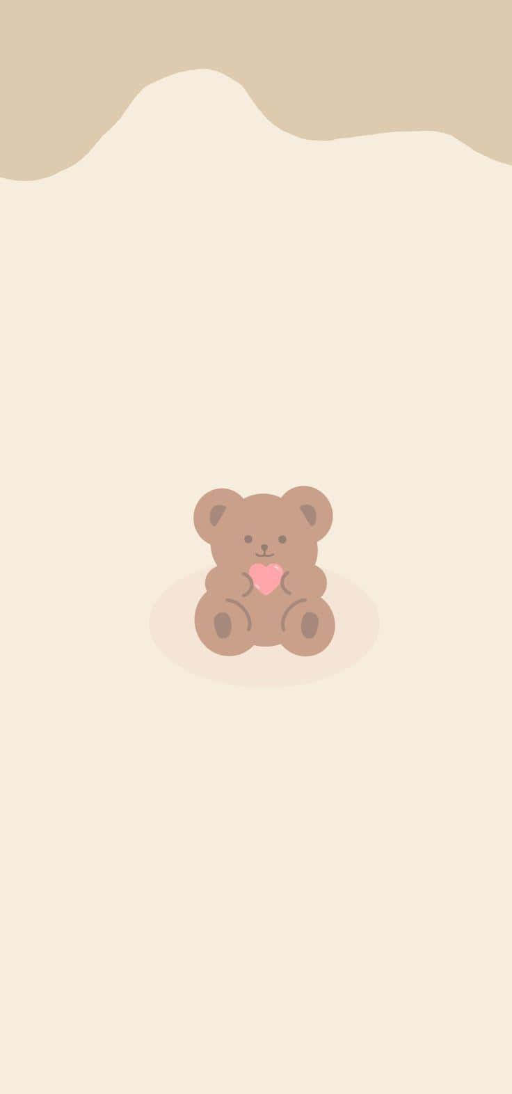 brown teddy bear, pink heart, soft beige and cream gradient background, HD Phone Wallpaper