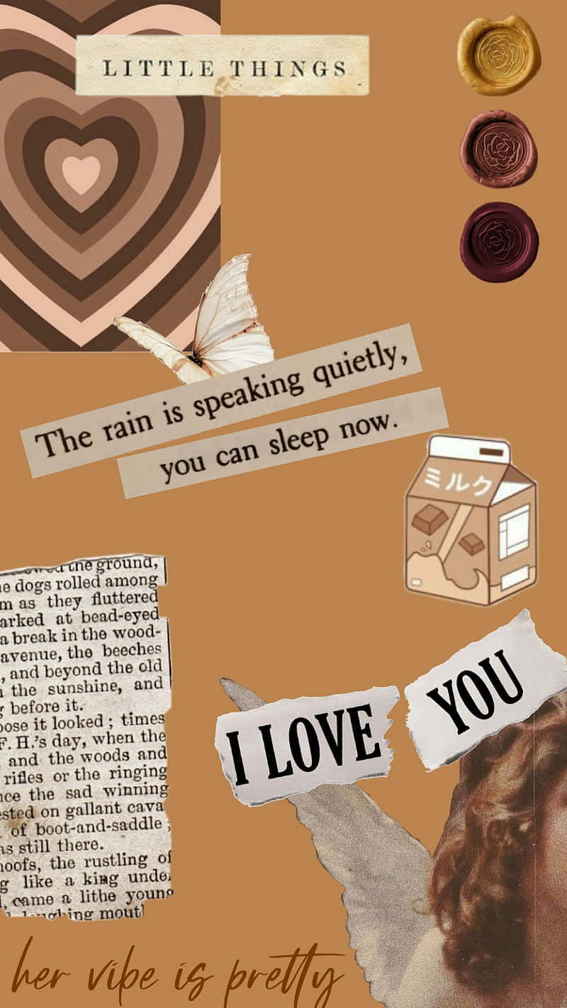 cute brown aesthetic, torn paper text, butterfly, HD Phone Wallpaper