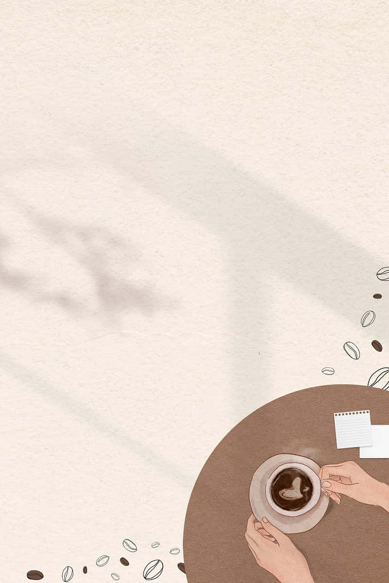 cute brown aesthetic, coffee cup, wooden table, SD Phone Wallpaper