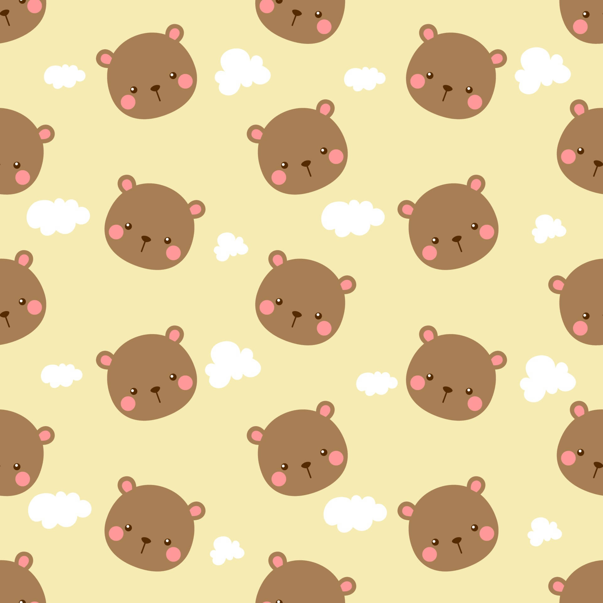 brown bear, pink cheeks, fluffy white clouds, Full HD Desktop Wallpaper