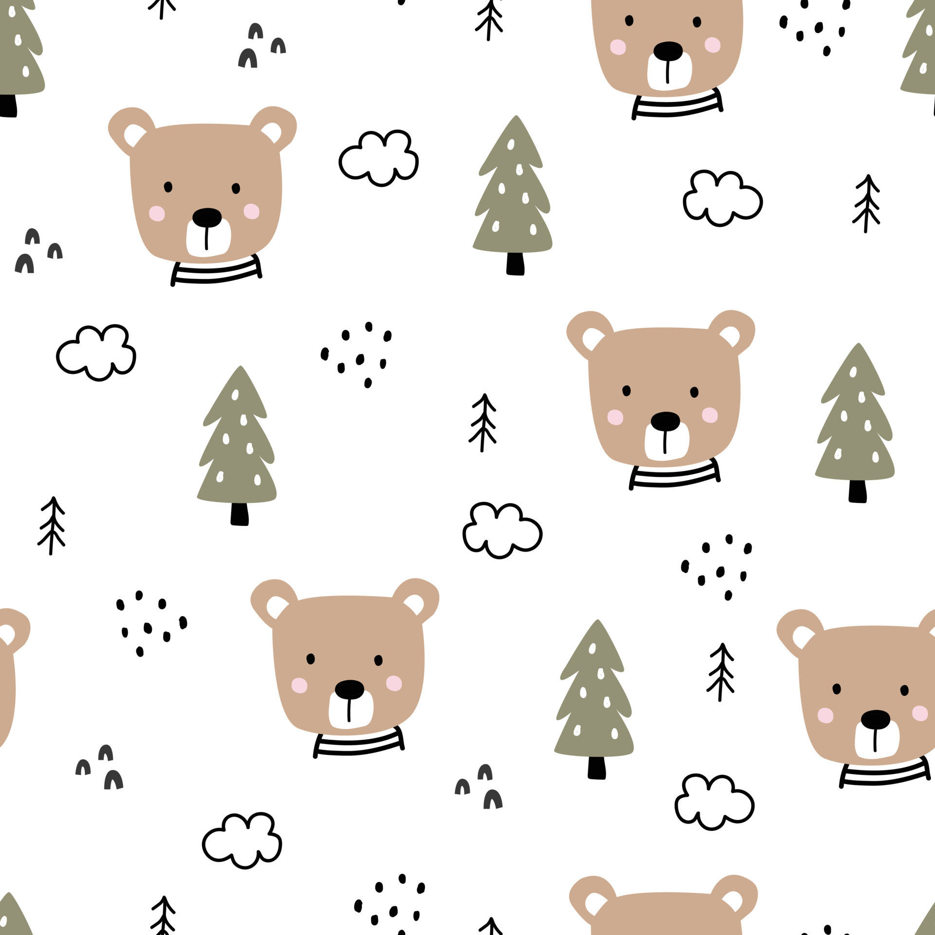 Cute Brown Bear, scarves, pine trees, Full HD Desktop Wallpaper