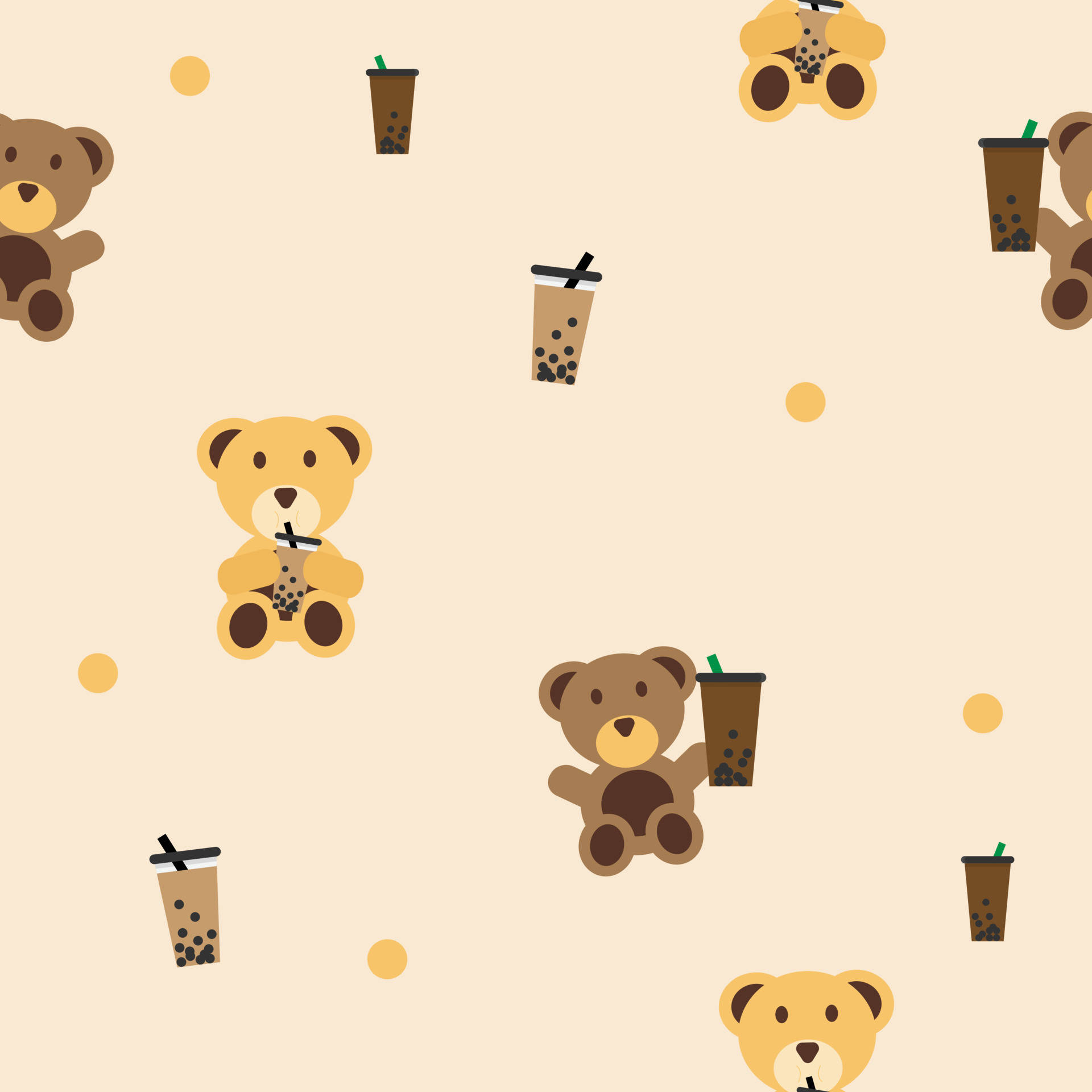 cute brown bear, teddy bears, bubble tea cups, Full HD Desktop Wallpaper