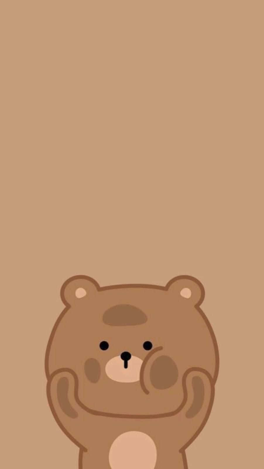 cute brown bear, minimalist, round ears, HD Phone Wallpaper